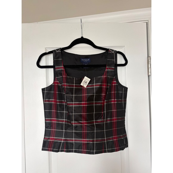 Ann Taylor Tops - Ann Taylor Petites Silk Plaid Shell Top Red Black Square Neck NWT 4P